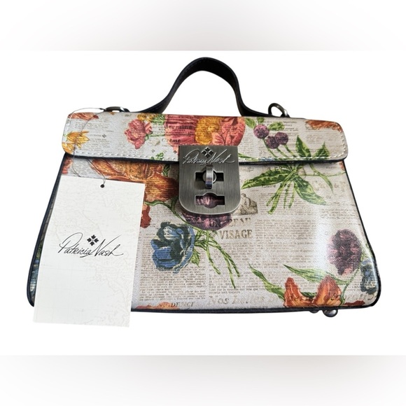 Patricia Nash PARISIA NEWSPAPER CARISBROOKE Leather Print Satchel - Picture 1 of 12